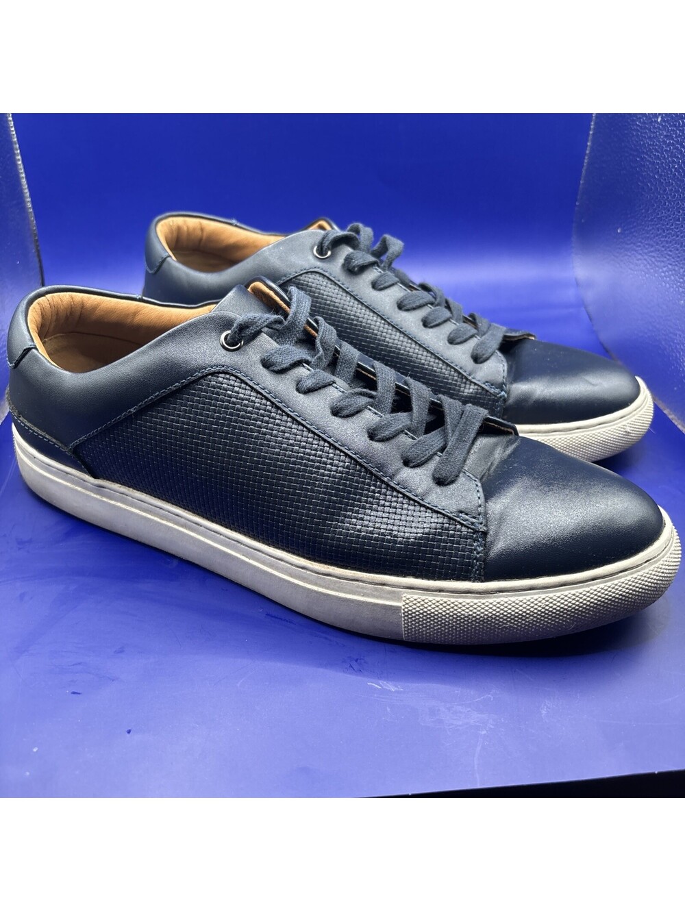 Men’s Alfani Memory Foam Leather Woven Blue Sneaker Size 11
